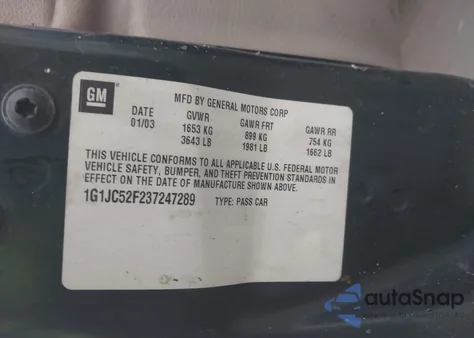 2003 Chevrolet Cavalier z USA, uszkodzony, nr VIN 1G1JC52F237247289